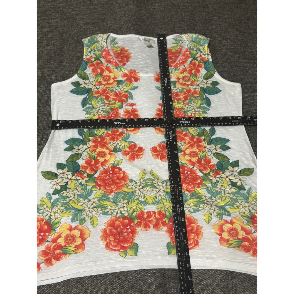 Dressbarn Women's XL Tank Top Floral Print White Sleeveless Casual - Picture 2 of 5